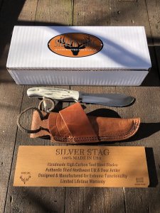 Silver Stag Slab Series Tyler Hunter Skinner Stag Antler Handle