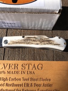 Silver Stag Large 4" Blade Back Lock Folding Knife with Stag Antler Handle