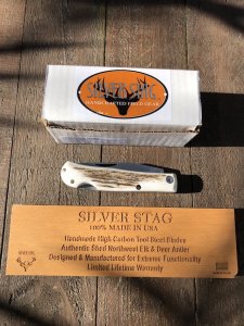 Silver Stag Large 4" Blade Back Lock Folding Knife with Stag Antler Handle