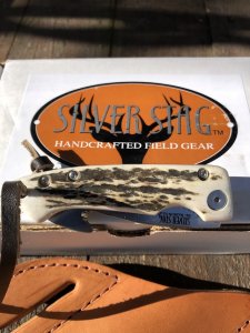 Silver Stag 2.3" Gut Hook Blade Liner Lock Folding Knife with Stag Antler Handle