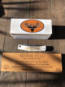 Silver Stag 3.25 " Blade Small Notch Folding Knife with Stag Antler Handle
