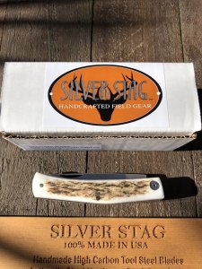 Silver Stag 3.25 " Blade Small Notch Folding Knife with Stag Antler Handle