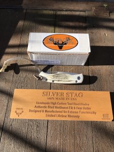 Silver Stag 3.0 " Blade Liner Lock Folding Knife with Stag Antler Handle