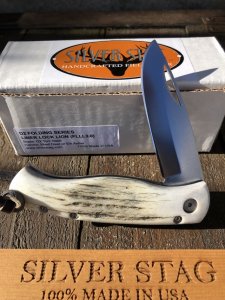 Silver Stag 3.0 " Blade Liner Lock Folding Knife with Stag Antler Handle