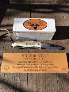 Silver Stag 3.0 " Blade Liner Lock Folding Knife with Stag Antler Handle