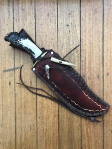 Ken Richardson Custom Handmade 11" Bowie Blade Hunting Knife with Deer Antler Handle & Custom Sheath