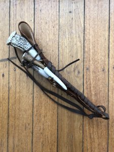 Ken Richardson Custom Handmade 8" Bowie & 3" Hunter Piggy Back Set Deer Antler Handle & Custom Sheath