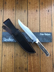Linder 11" Bowie knife with Stag Antler Handle and beautiful Leather Sheath