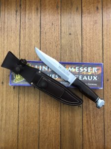 Linder Big Contoured Cocobolo Wood Handled Bowie knife with Sheath and Sharpening Stone