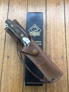 Puma Knife: Puma Skinner II Laser Cut with Stag Handle and leather sheath