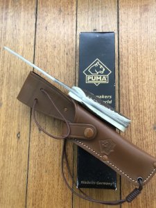 Puma Knife: Puma Skinner II Laser Cut with Stag Handle and leather sheath