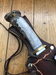 Ken Richardson Custom Handmade 8" Bowie Blade Hunting Knife with Deer Antler Handle & Custom Sheath