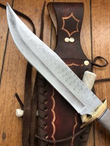 Ken Richardson Custom Handmade 8" Bowie Blade Hunting Knife with Deer Antler Handle & Custom Sheath