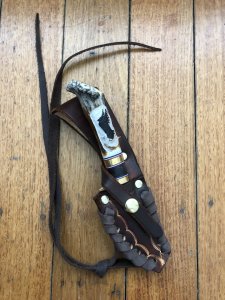 Ken Richardson Custom Handmade 3.5" Blade Hunter with Carved Eagle Deer Antler Handle & Custom Sheath