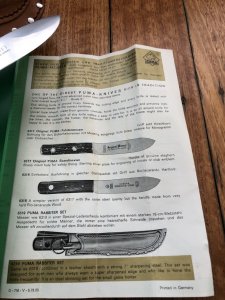 Puma Knife: Puma 1973 Rabbiter Set in Original Sheath and Plastic Box with Tag