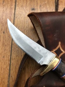 Ken Richardson Custom Handmade 3.5" Blade Hunter with Carved Eagle Deer Antler Handle & Custom Sheath