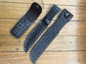 Knife Sheath: Brown Crocodile Pattern Leather Sheath - 6 inches