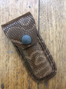 Knife Sheath: Brown Python Snake Skin Effect Small Leather Knife Pouch - 3-3.5 inches