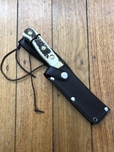 SOS Damascus *PUMA Skinner* Knife with Sambar Deer Antler Handle & Leather Sheath