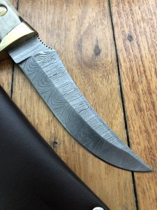 SOS Damascus *PUMA Skinner* Knife with Sambar Deer Antler Handle & Leather Sheath