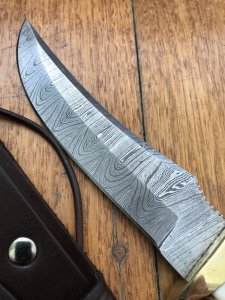 SOS Damascus *PUMA Skinner* Knife with Sambar Deer Antler Handle & Leather Sheath
