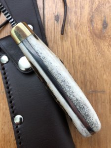 SOS Damascus *PUMA Skinner* Knife with Sambar Deer Antler Handle & Leather Sheath