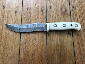 SOS Damascus *PUMA Skinner* Knife with Bone Handle & Leather Sheath