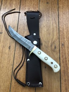 SOS Damascus *PUMA Skinner* Knife with Bone Handle & Leather Sheath