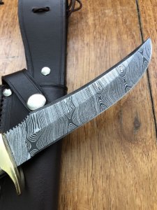 SOS Damascus *PUMA Skinner* Knife with Bone Handle & Leather Sheath
