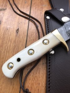SOS Damascus *PUMA Skinner* Knife with Bone Handle & Leather Sheath