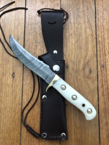 SOS Damascus *PUMA Skinner* Knife with Bone Handle & Leather Sheath