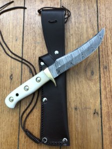SOS Damascus *PUMA Skinner* Knife with Bone Handle & Leather Sheath