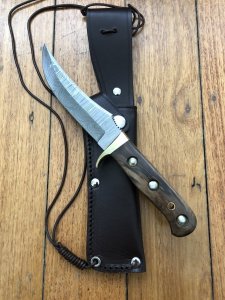 SOS Damascus *PUMA Skinner* Knife with Walnut Handle & Leather Sheath