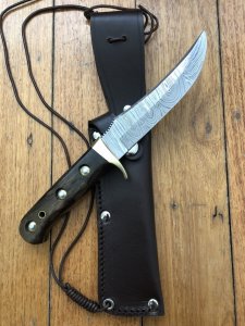 SOS Damascus *PUMA Skinner* Knife with Walnut Handle & Leather Sheath