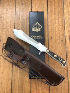 Puma Knife: Puma Special African Cape Buffalo Edition White Hunter with Black Leather Sheath