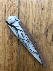 Deejo Juniper Wood handle Tree Branch Tattoo Design Pocket Knife 37g