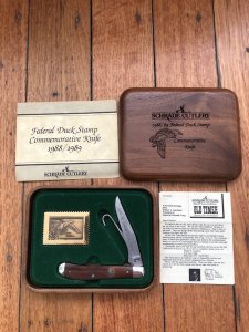 Schrade Ducks Unlimited USA-Made Federal Duck Stamp 1988-89 Bird knife in Wooden Gift Box