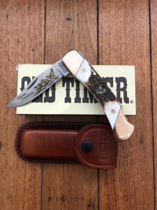 Schrade Vintage Limited Edition USA-Made 100 Year Ducks Unlimited Folding Knife with Sambar Handle Pouch & Box