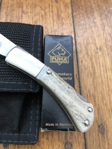 Puma Knife: Puma Gent Folding Knife with Stag Antler Handle with Box and Pouch