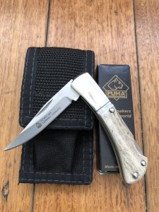 Puma Knife: Puma Gent Folding Knife with Stag Antler Handle with Box and Pouch