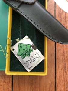 Puma Knife: Puma 1982 Jagdnicker Knife with Stag Handle & Green & Yellow Box #27282