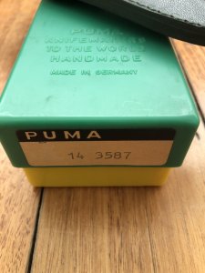 Puma Knife: Puma 1982 Jagdnicker Knife with Stag Handle & Green & Yellow Box #27282