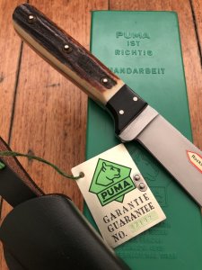 Puma Knife: Puma 1991 ForsterNicker Knife with Stag Handle & Green & Yellow Box