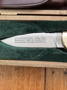 Puma Knife: Puma Rarity Original 1769-1991 4 Star Fixed Blade COPPER Silberlöwe Knife with Grenadill Handle in Original Box