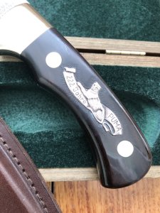 Puma Knife: Puma Rarity Original 1769-1991 4 Star Fixed Blade COPPER Silberlöwe Knife with Grenadill Handle in Original Box