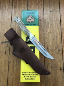 Puma Knife: Puma SGB Trail Guide Fixed Blade Knife with Stag Antler Handle