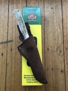 Puma Knife: Puma SGB Trail Guide Fixed Blade Knife with Stag Antler Handle