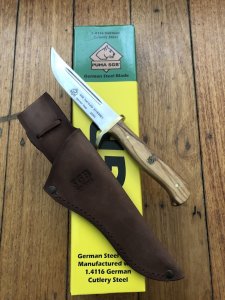 Puma Knife: Puma SGB Trail Guide Fixed Blade Knife with Olive Wood Handle