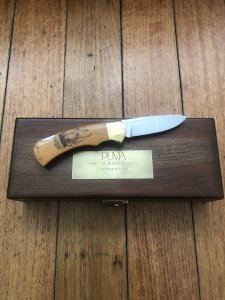 Puma Knife: 1984 Limited Edition 715 4 Star Wanderer Schooner Ship Scrimshawed Handle Folding Knife in Presentation Box
