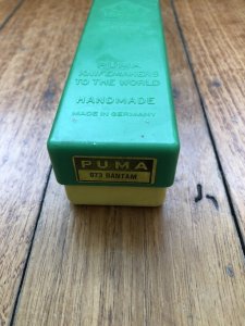 Puma Knife: Puma 1979 Bantam Folding Knife with Stag Antler Handle & Original Green & Yellow Box